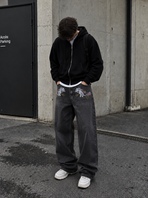 Jean Baggy Floral Gris Taille L